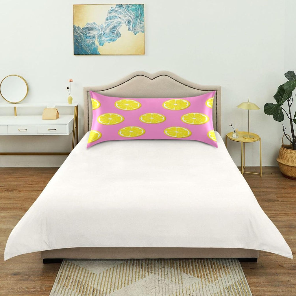 Yellow Lemon Slices Satin Pillowcase, Softer Than Silk Pillow Cases - Smooth Cooling Satin Pillow Cover with Envelope Closure, Standard Size (20"x26")