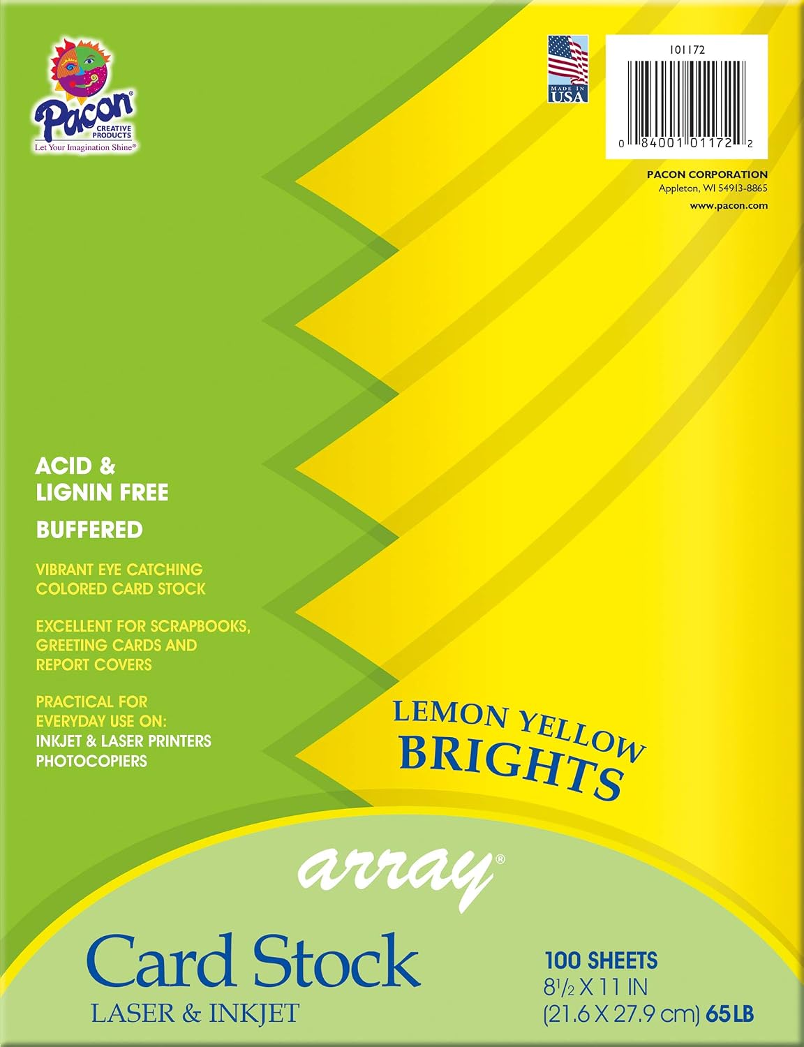 Array Card Stock " Card Stock, Lemon Yellow, 8-1/2" x 11", 100 Sheets" (101172)