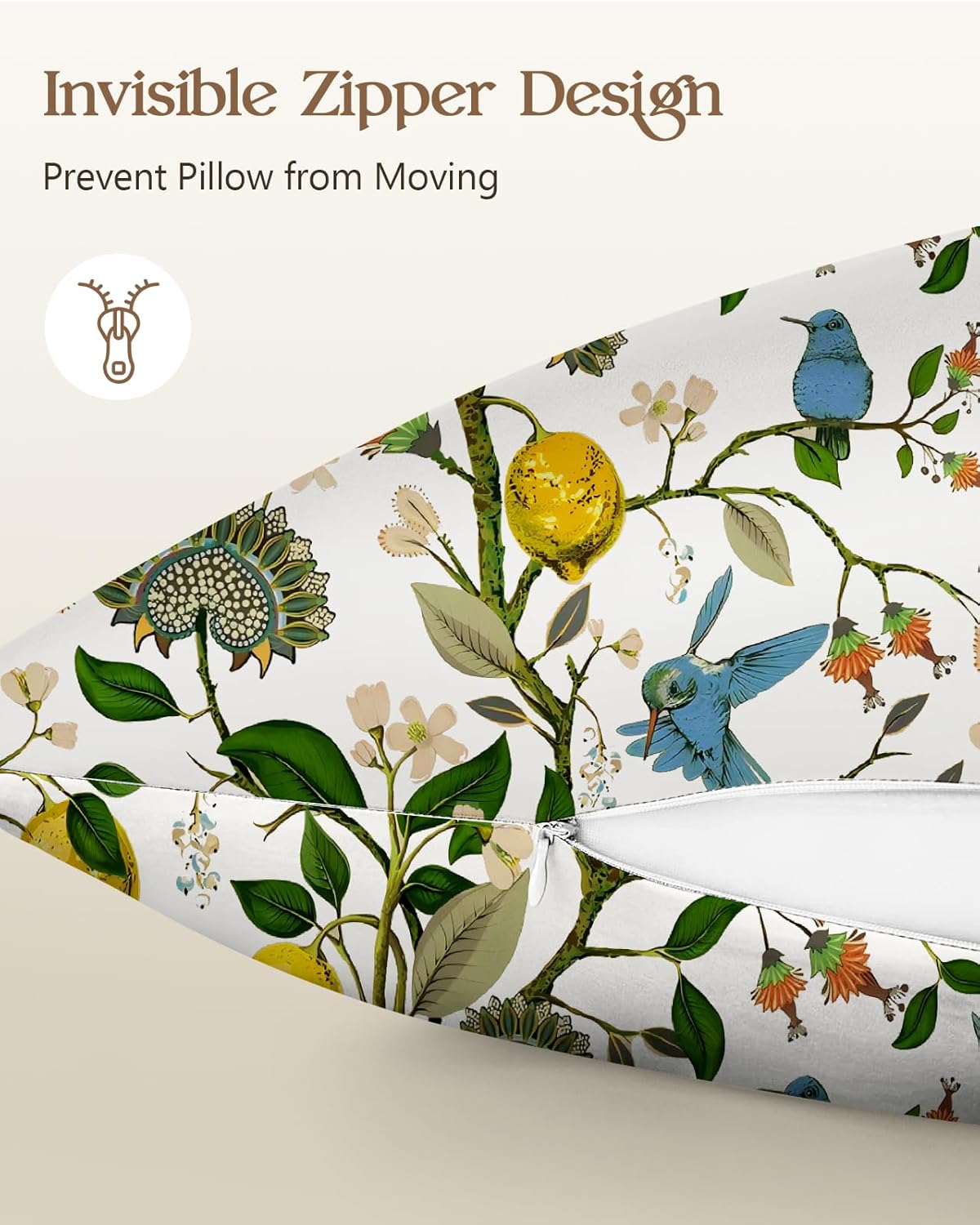 Silk Pillow Cases 2 Pack - Standard Size 20 x 26 Inch Silky Pillowcases for Hair and Skin Soft Cooling Smooth Aesthetic Bed Sleeping Pillow Cover with Zipper for Women, Lemon Bird