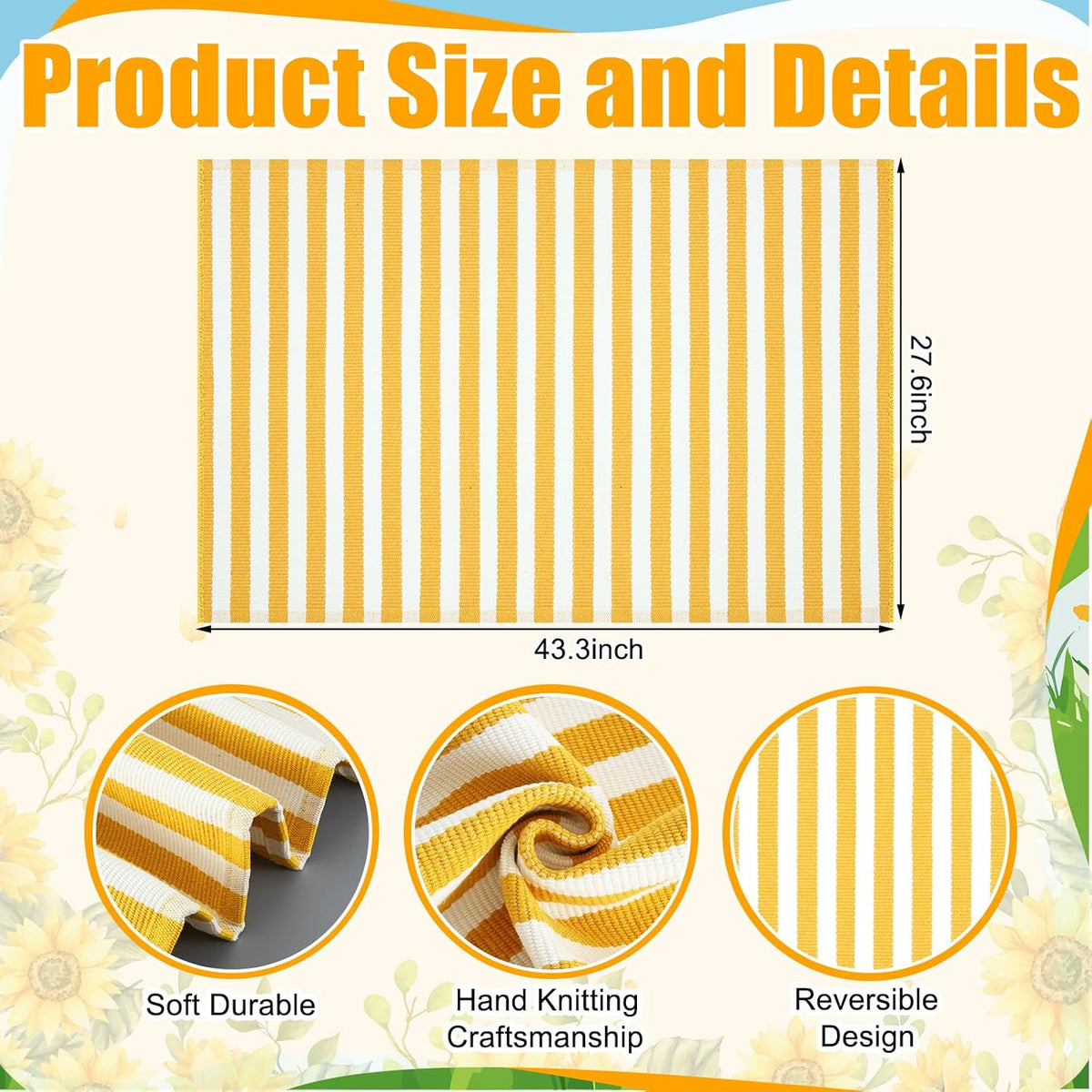 2'4'' X 3'7'' Yellow and White Fall Vertical Stripe Outdoor Rug