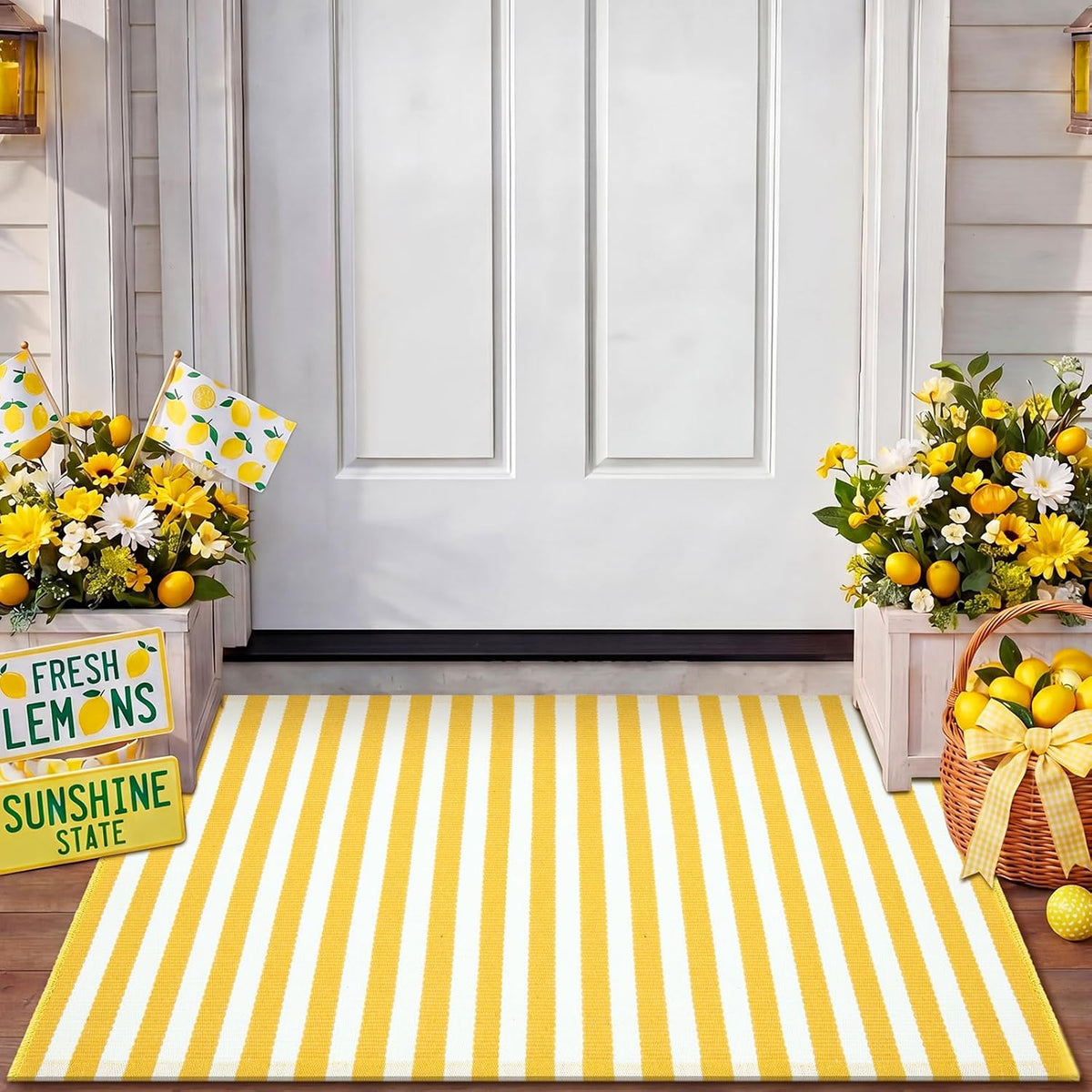 2'4'' X 3'7'' Yellow and White Fall Vertical Stripe Outdoor Rug