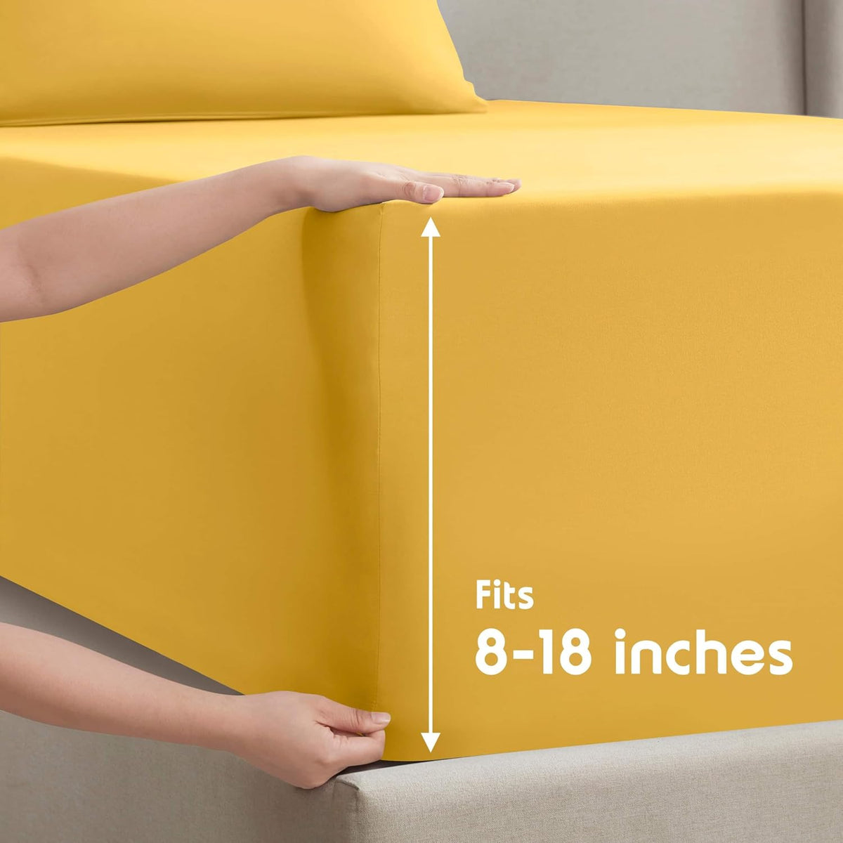 Twin XL Bed Sheet Set - Yellow - Instantly Soft Microfiber, No Break-in Wash - 4-Piece Deep Pocket Sheets & Pillowcases, Stays Put All Night
