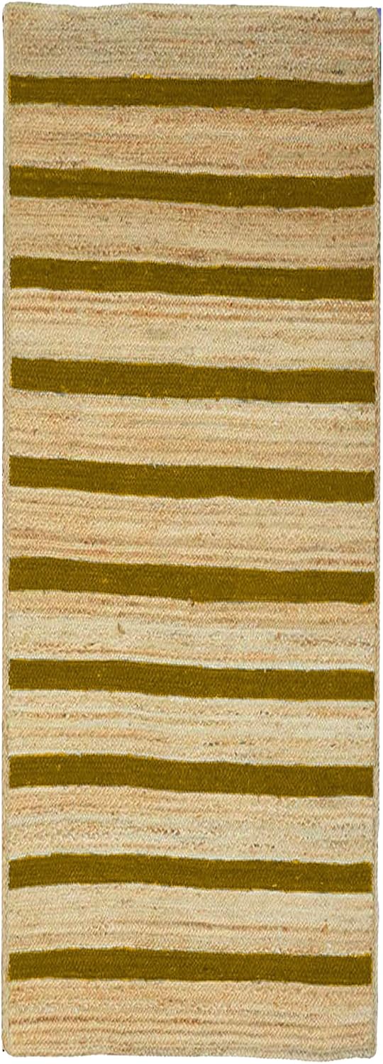 Runner Jute Rug 2.6x8 Hand Woven Jute Braided Yellow Striped Pattern Rug Thick 0.27" Ideal for Runner Areas Rugs for Hallway, Kitchen, Entryways Laundry Boho Carpets Home Décor