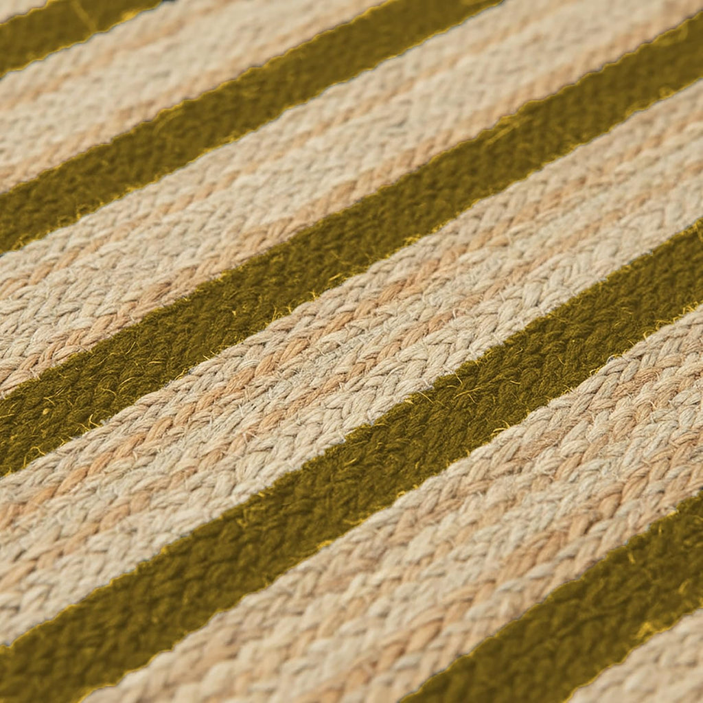 Runner Jute Rug 2.6x8 Hand Woven Jute Braided Yellow Striped Pattern Rug Thick 0.27" Ideal for Runner Areas Rugs for Hallway, Kitchen, Entryways Laundry Boho Carpets Home Décor