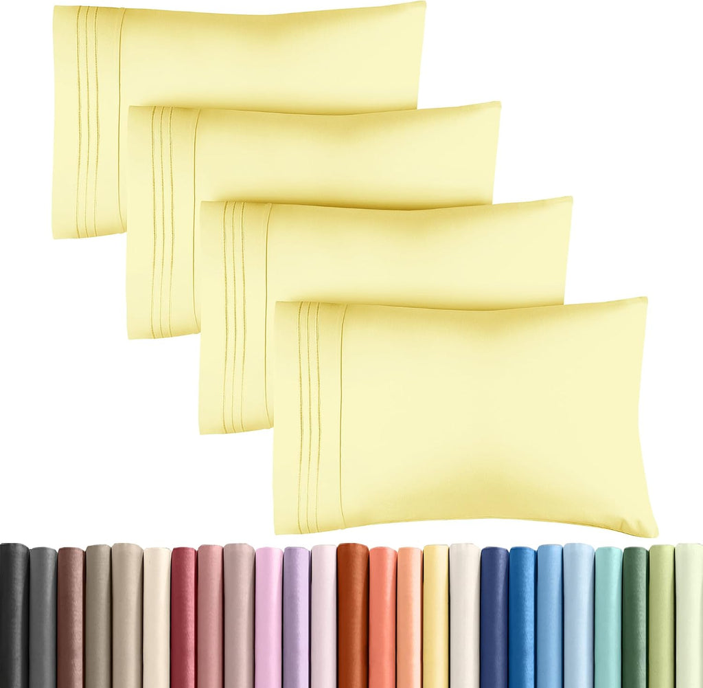 Queen Pillow Cases Set of 4 - Ultra Soft Cozy Pillowcase Covers - Yellow