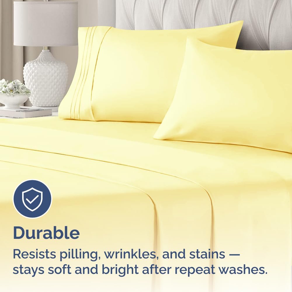Queen Pillow Cases Set of 4 - Ultra Soft Cozy Pillowcase Covers - Yellow