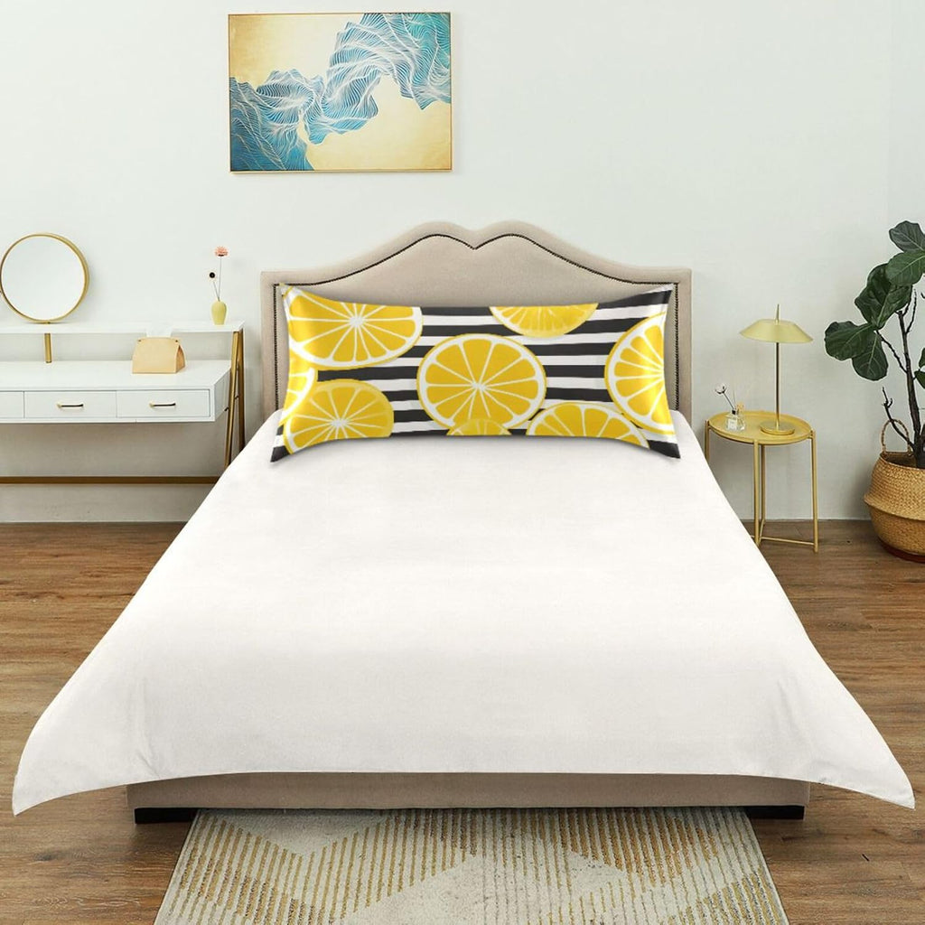 Yellow Lemon Striped Satin Pillowcase for Hair and Skin Body Bed Pillow Cases Standard Size 20"X26" Pillowcase Pillow Covers with Envelope Closure for Women Men