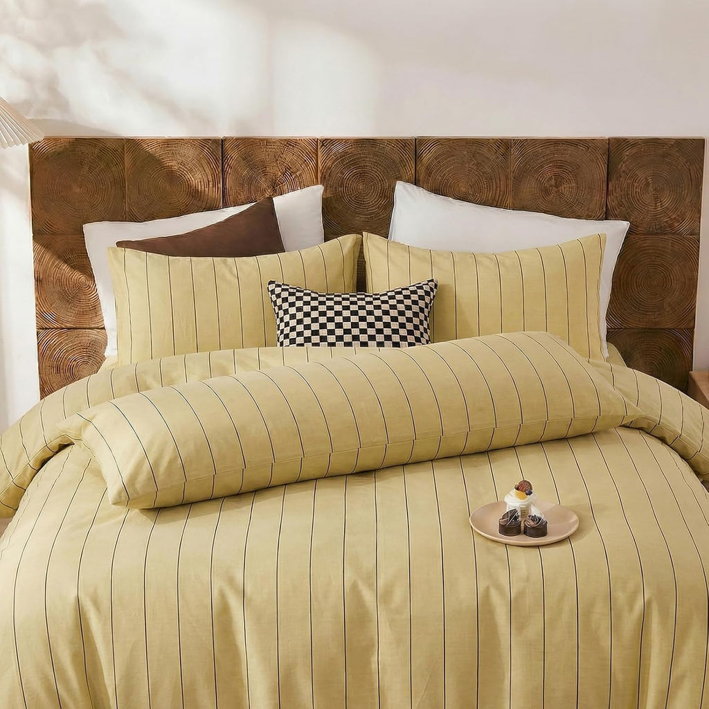 Yellow Striped Pillowcases, 100% Cotton Pillow Cases, Queen Size Pillowcases, Luxury Linen Like Pillowcase, Soft Breathable Pinstripe Pillow Covers, Set of 2
