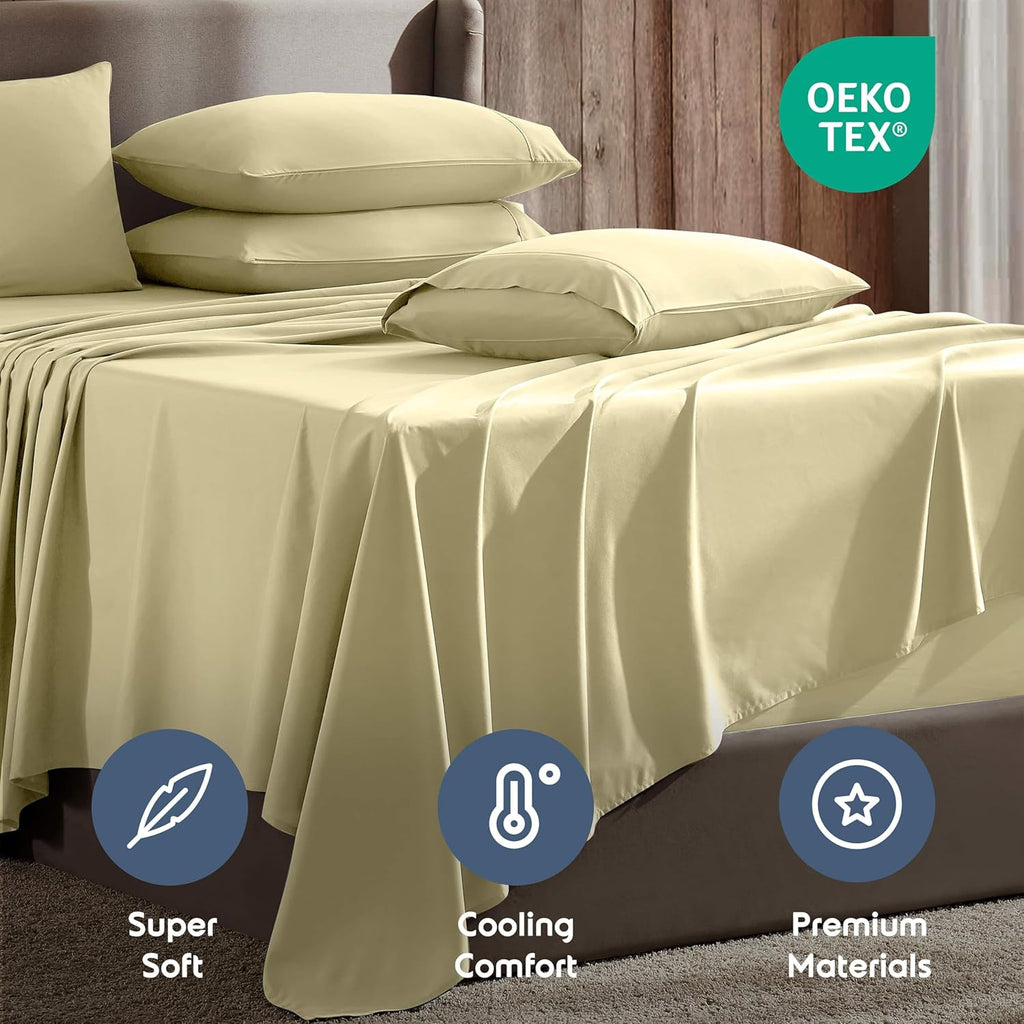 Extra Deep Queen Sheet Set - 6 Piece Breathable & Cooling Sheets - Hotel Luxury Bedding Set w/18-24 Inch Extra Deep Pockets - Easy & Secure Fit - Soft, Wrinkle Free & Comfy - Vanilla Yellow