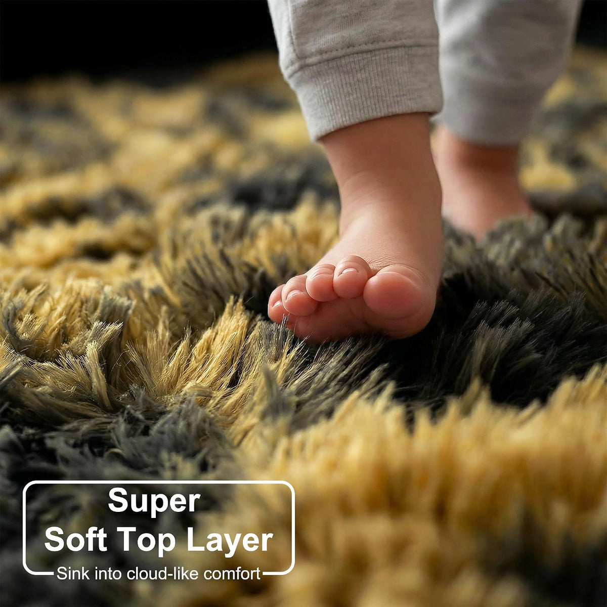 Black Gold Grey Fuzzy Area Rug 4x6 for Bedroom Living Room Dorm