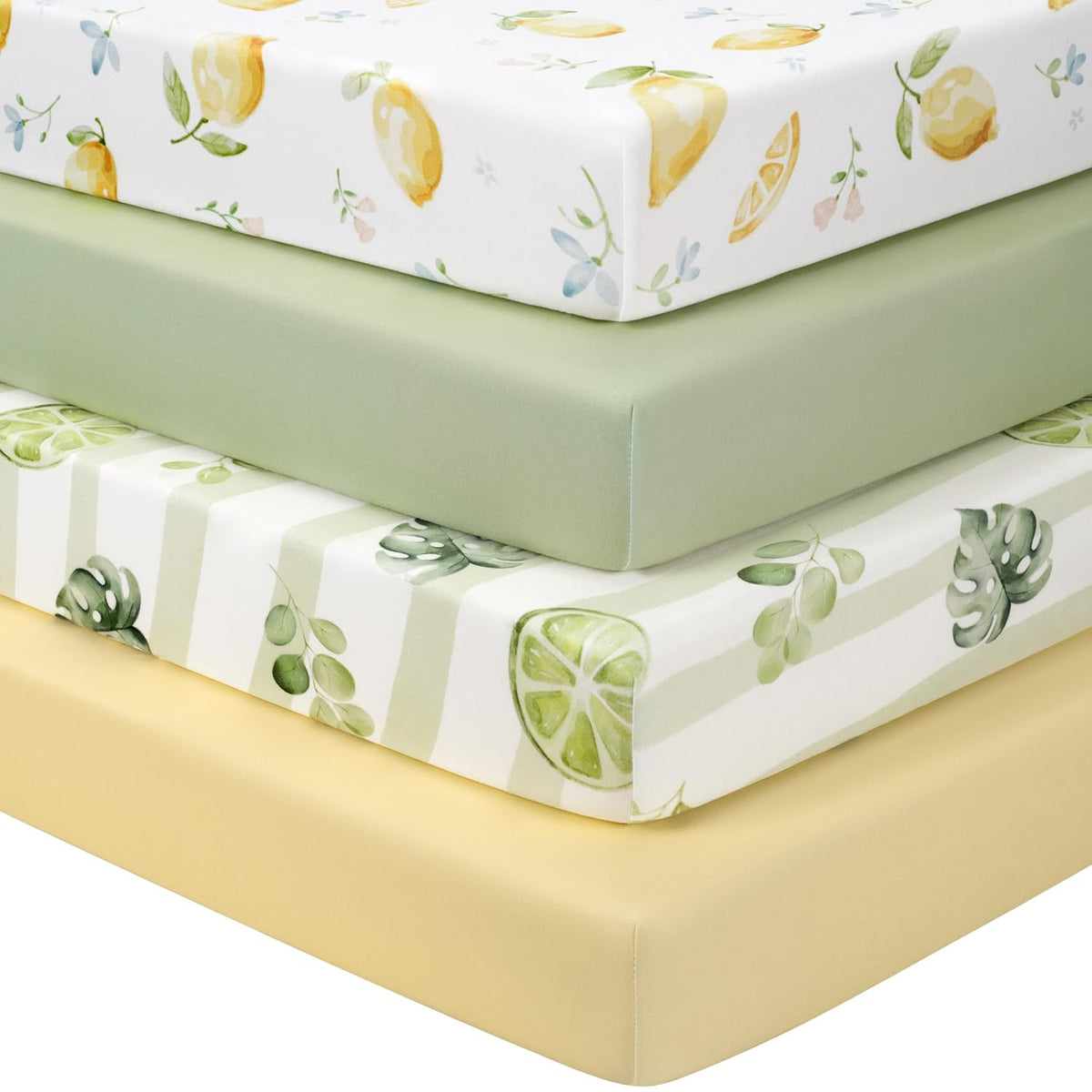 Baby Crib Sheets for Boys Girls, Toddler Bed Sheets Fitted for 52"x28" Standard Crib and Toddler Mattresses, 4 Pack Soft Breathable Stretchy Microfiber Yellow Green Lemon