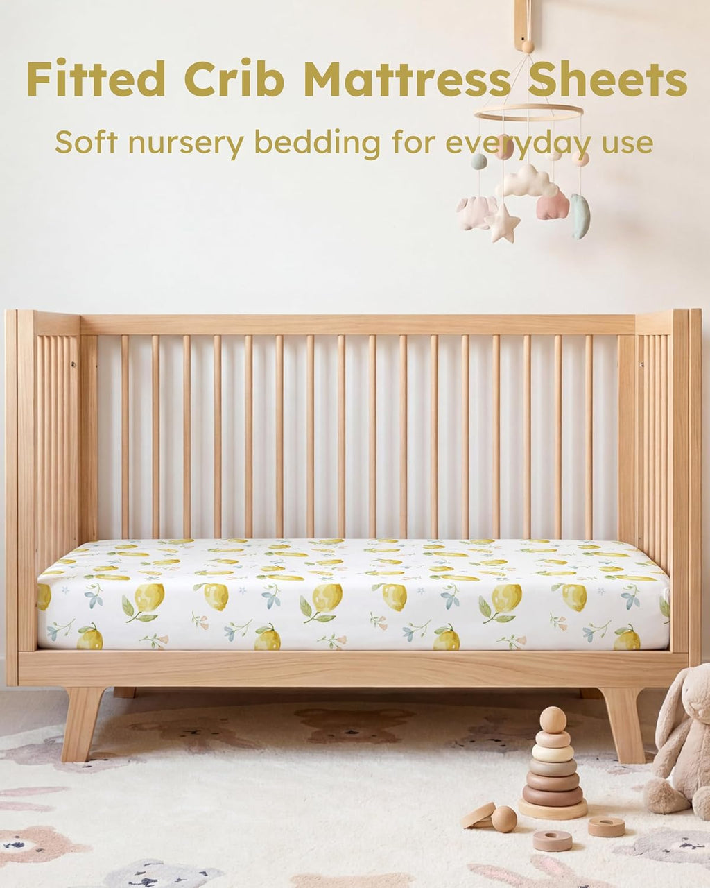 Baby Crib Sheets for Boys Girls, Toddler Bed Sheets Fitted for 52"x28" Standard Crib and Toddler Mattresses, 4 Pack Soft Breathable Stretchy Microfiber Yellow Green Lemon