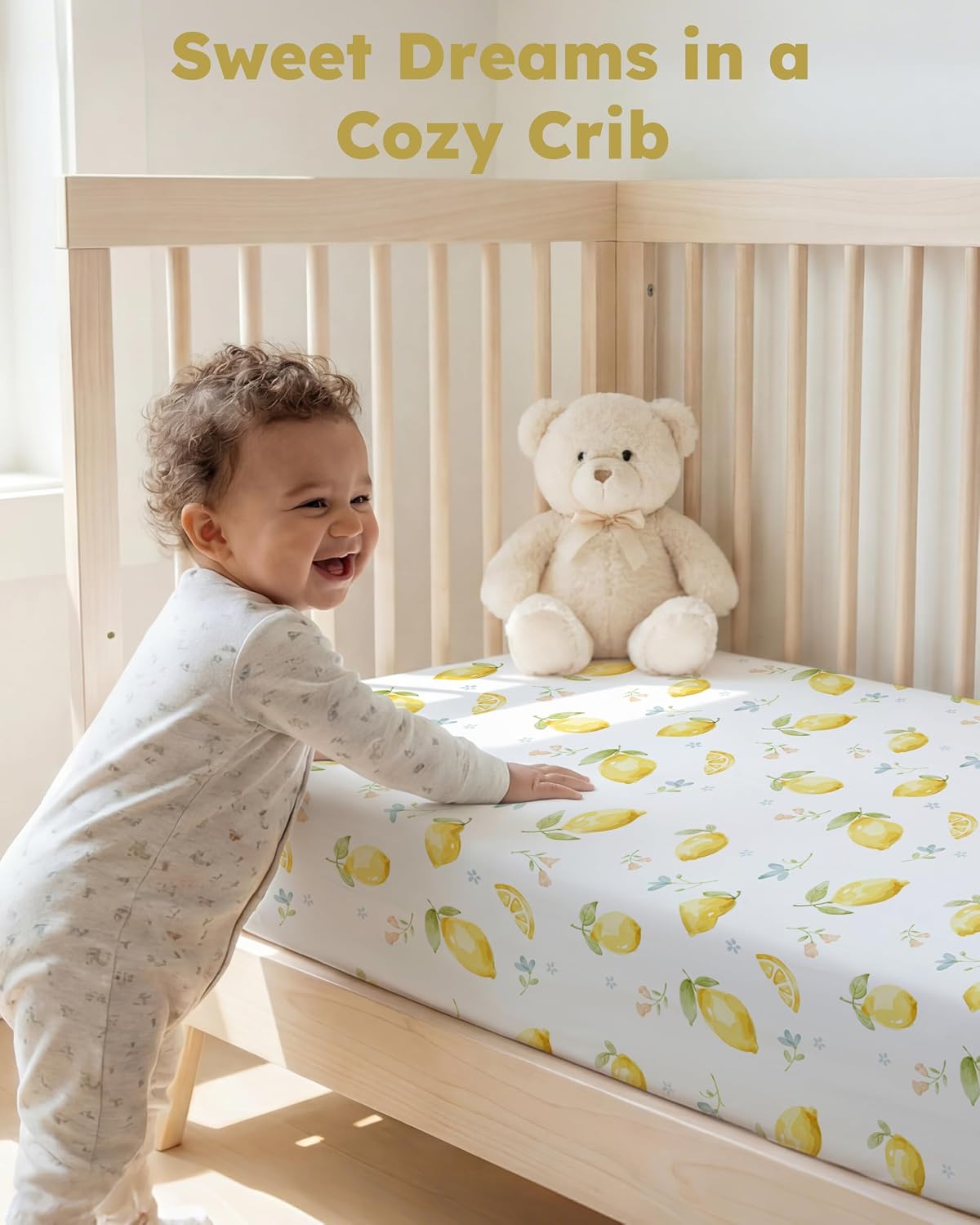 Baby Crib Sheets for Boys Girls, Toddler Bed Sheets Fitted for 52"x28" Standard Crib and Toddler Mattresses, 4 Pack Soft Breathable Stretchy Microfiber Yellow Green Lemon
