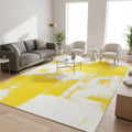 Minimalist Abstract Art Texture Area Rug 5x7 Modern Bright Yellow White Indoor Rugs for Livingroom Bedroom Dining Room Soft Washable Non Slip Low Pile Carpet Under Table Nursery Farmhouse Mats Decor