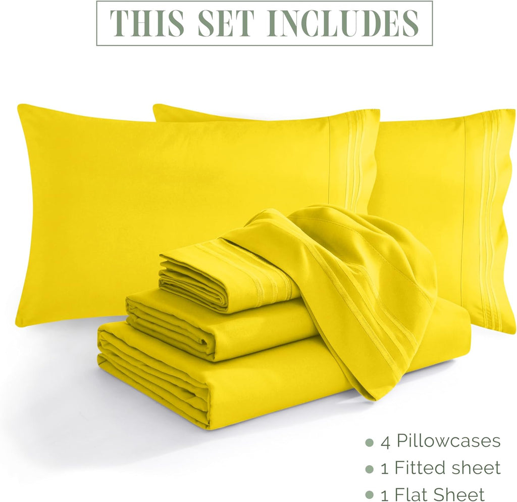 Luxury Soft 1500 Premium Hotel Quality Microfiber Wrinkle and Fade Resistant Cozy 6-Piece Bedding Set, Easy All Around Elastic Fitted Sheet, Deep Pocket, California King, Yellow