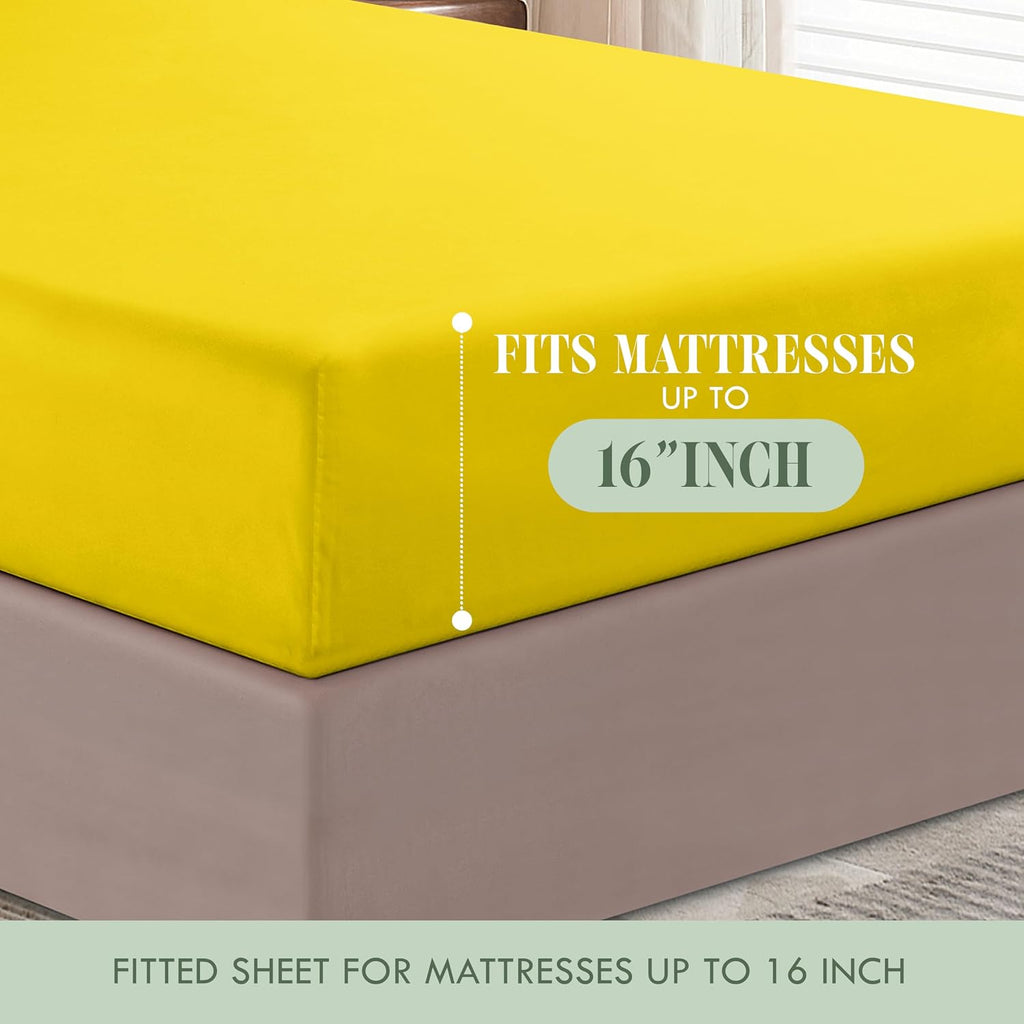 Luxury Soft 1500 Premium Hotel Quality Microfiber Wrinkle and Fade Resistant Cozy 6-Piece Bedding Set, Easy All Around Elastic Fitted Sheet, Deep Pocket, California King, Yellow