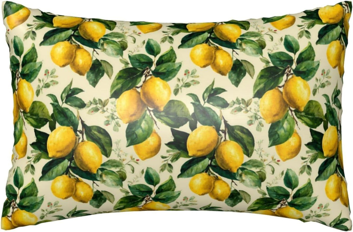 Yellow Lemon Leaves for Satin Pillowcase 20x30in, Hair Friendly Zippered Pillow Cover
