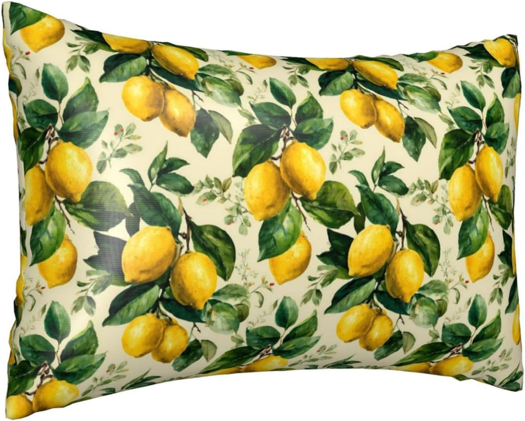 Yellow Lemon Leaves for Satin Pillowcase 20x30in, Hair Friendly Zippered Pillow Cover