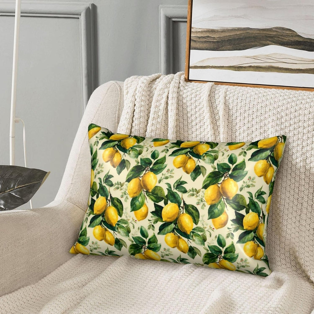 Yellow Lemon Leaves for Satin Pillowcase 20x30in, Hair Friendly Zippered Pillow Cover