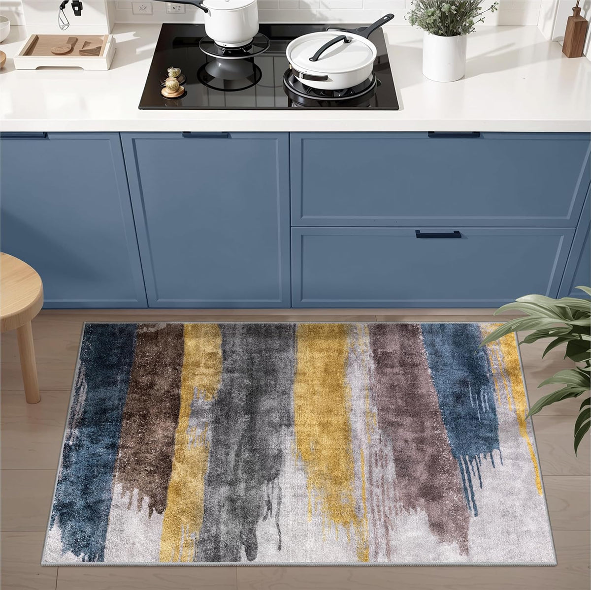 Ciicool Washable Area Rug 2x3 Entryway Rug, Modern Abstract Entry Mat Blue