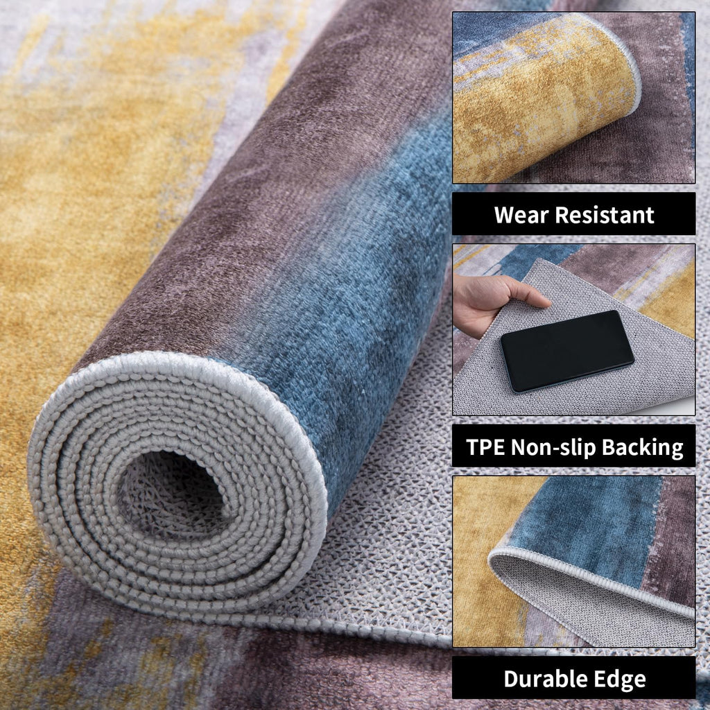 Ciicool Washable Area Rug 2x3 Entryway Rug, Modern Abstract Entry Mat Blue