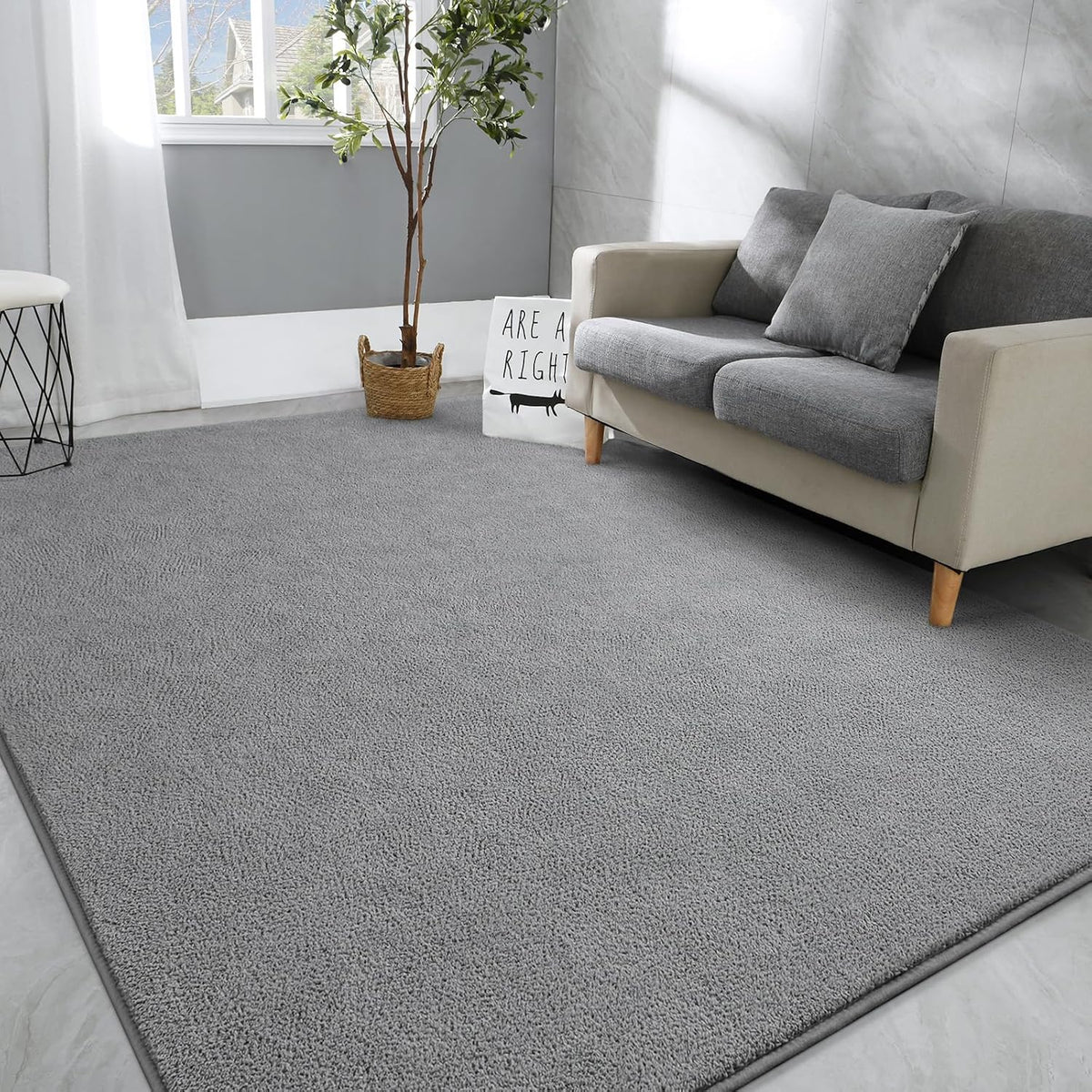 6x9 Grey Memory-Foam Washable Area Rug for Bedroom Living Room