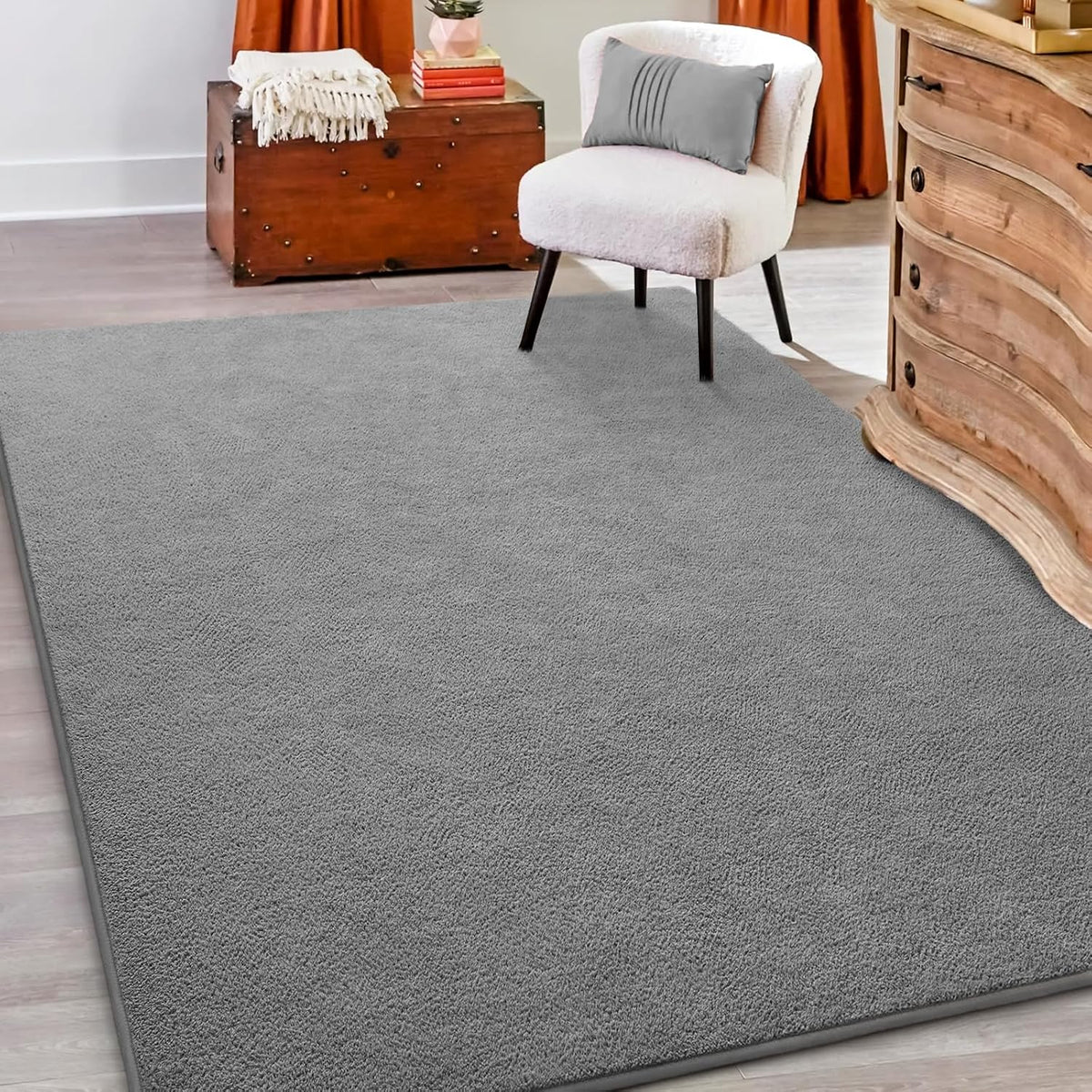 6x9 Grey Memory-Foam Washable Area Rug for Bedroom Living Room