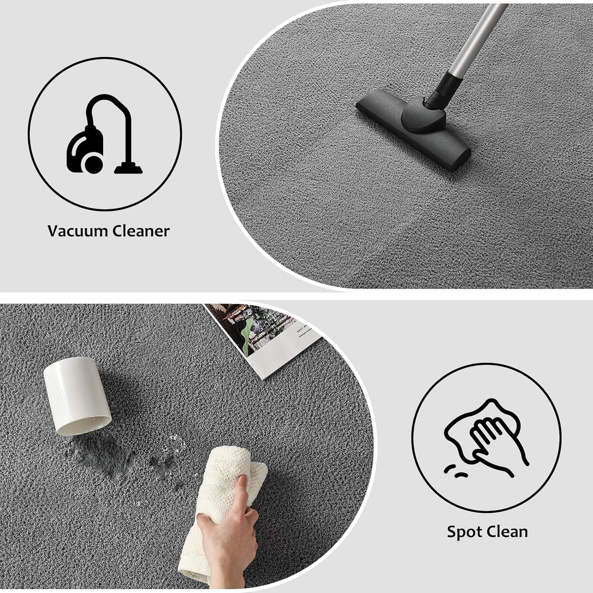 6x9 Grey Memory-Foam Washable Area Rug for Bedroom Living Room