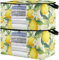 Floral Lemons Flowers Yellow Clothes Storage Bag Bins 2 Pack Foldable Storage Containers Large Closet Organizer with Zipper Storage Cubes for Bed Sheets Comforters Clothing 60L