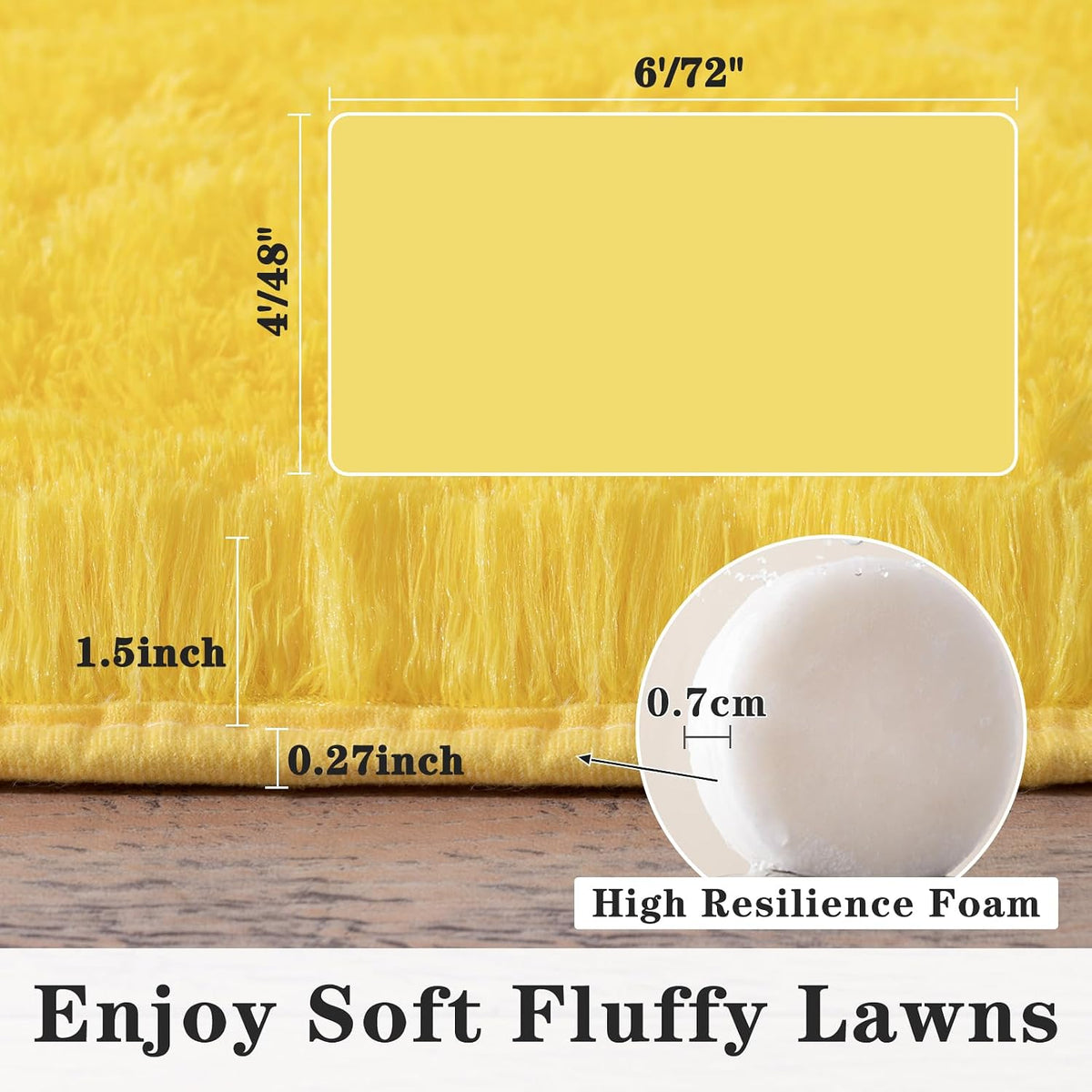 Dssimo Yellow Rug for Bedroom Living Room, 4x6 Soft Shaggy Area Rugs