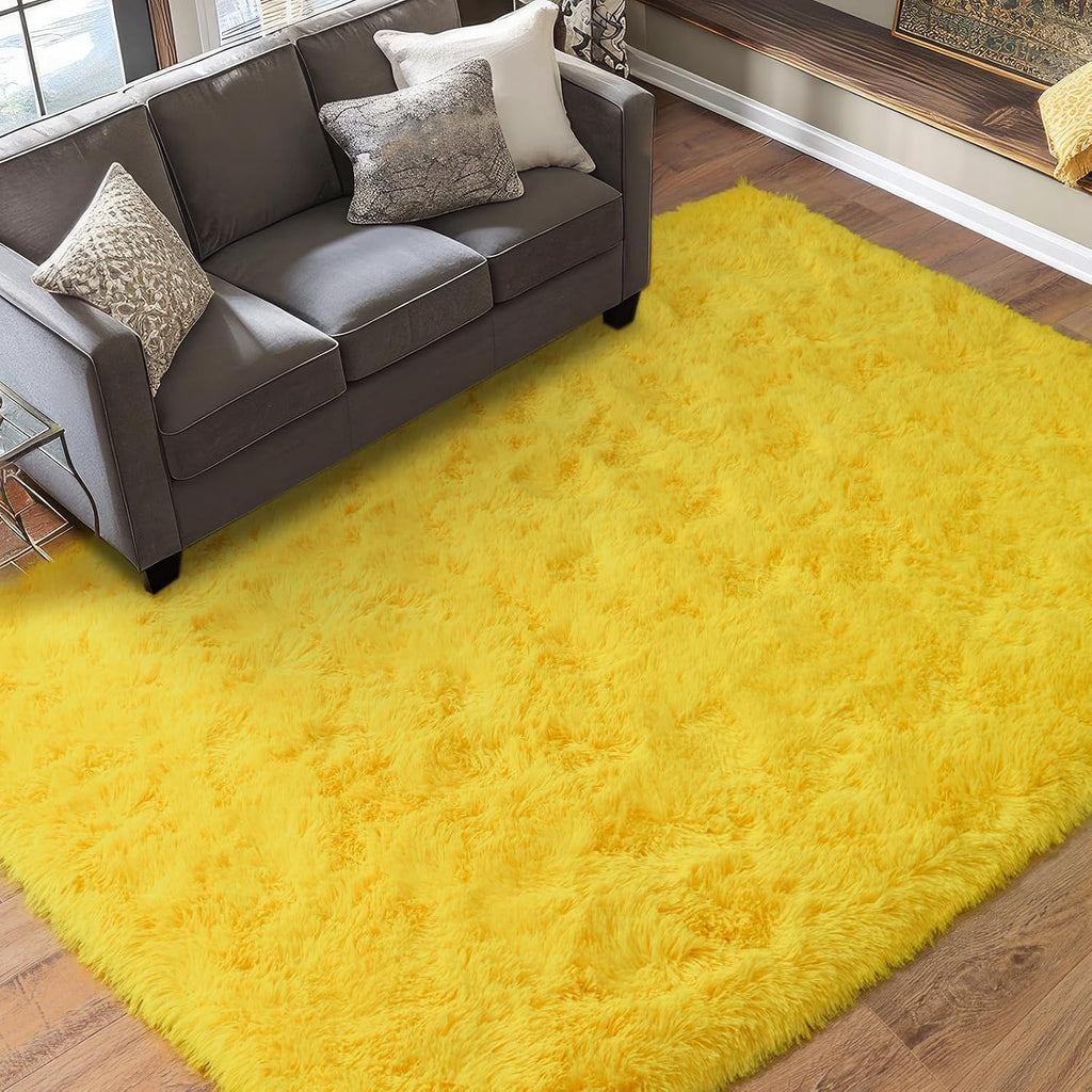 Dssimo Yellow Rug for Bedroom Living Room, 4x6 Soft Shaggy Area Rugs