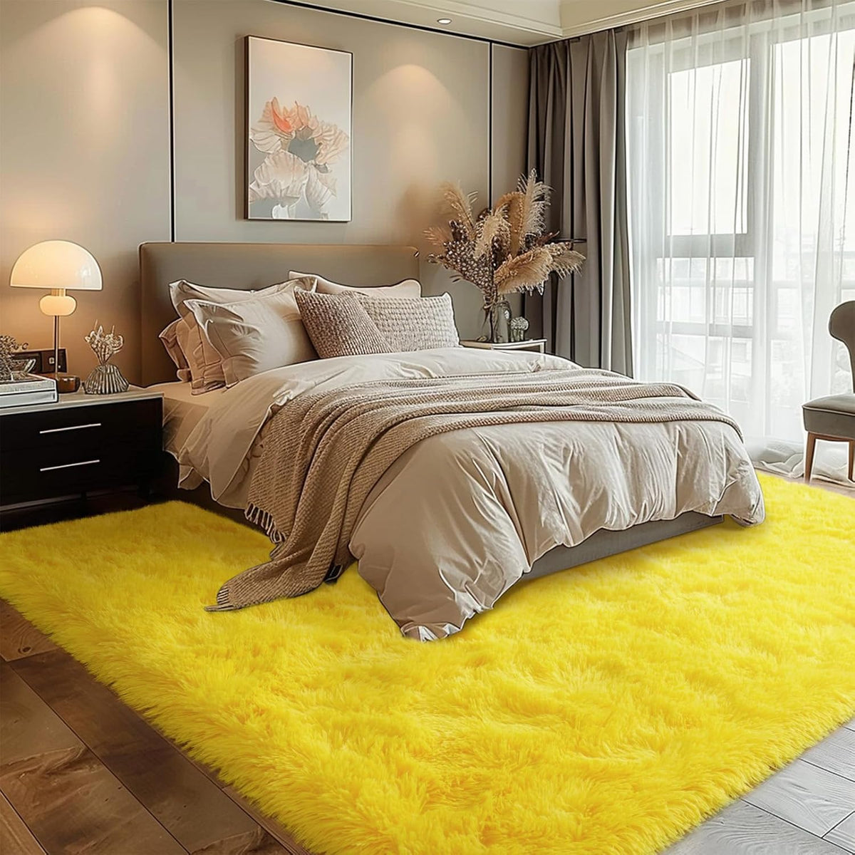 Dssimo Yellow Rug for Bedroom Living Room, 4x6 Soft Shaggy Area Rugs