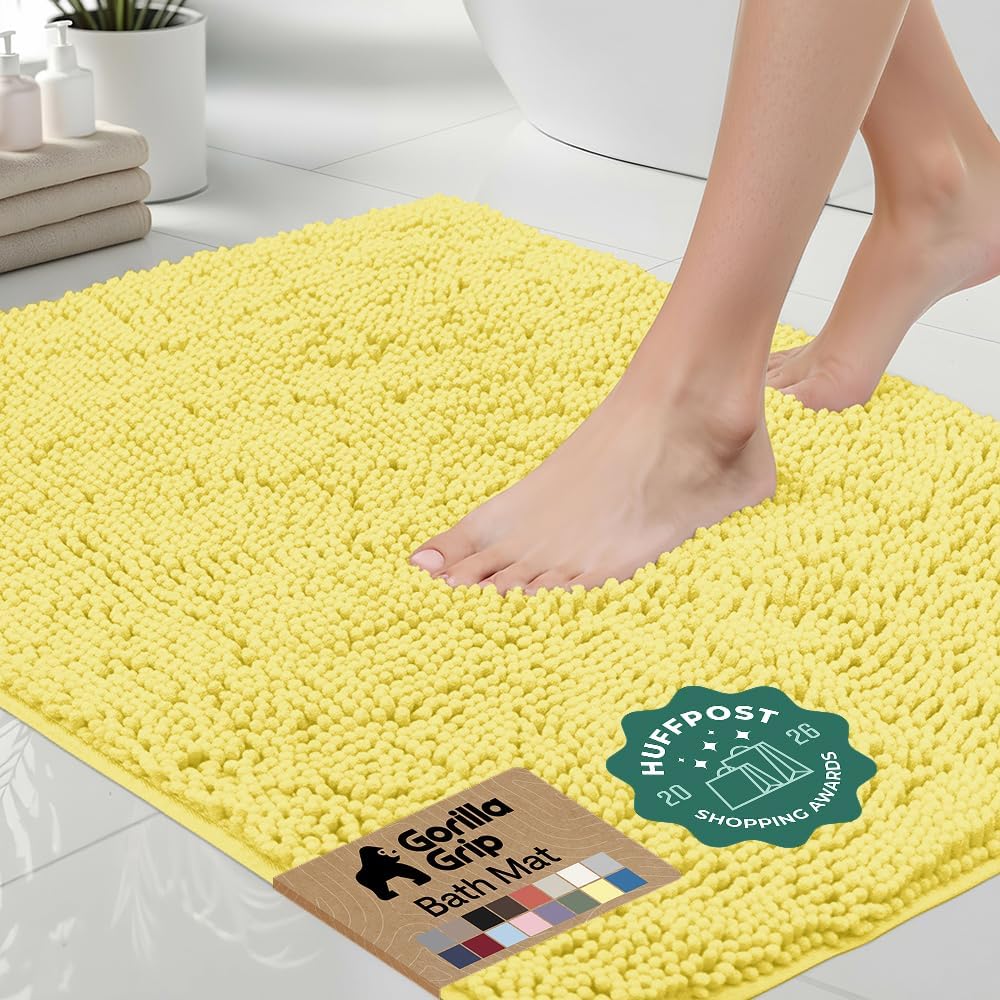 Bath Rug Mat for Bathroom, Absorbent Chenille, 60x24 Yellow
