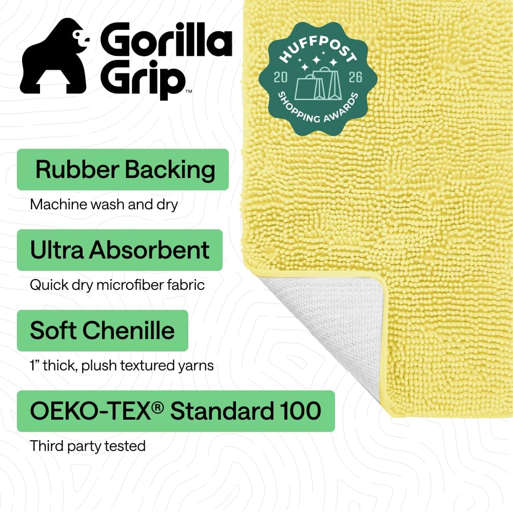 Bath Rug Mat for Bathroom, Absorbent Chenille, 60x24 Yellow