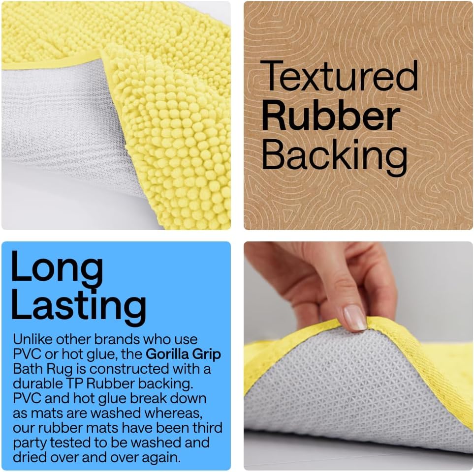 Bath Rug Mat for Bathroom, Absorbent Chenille, 60x24 Yellow