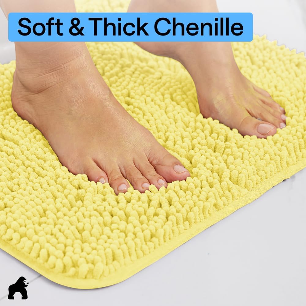 Bath Rug Mat for Bathroom, Absorbent Chenille, 60x24 Yellow