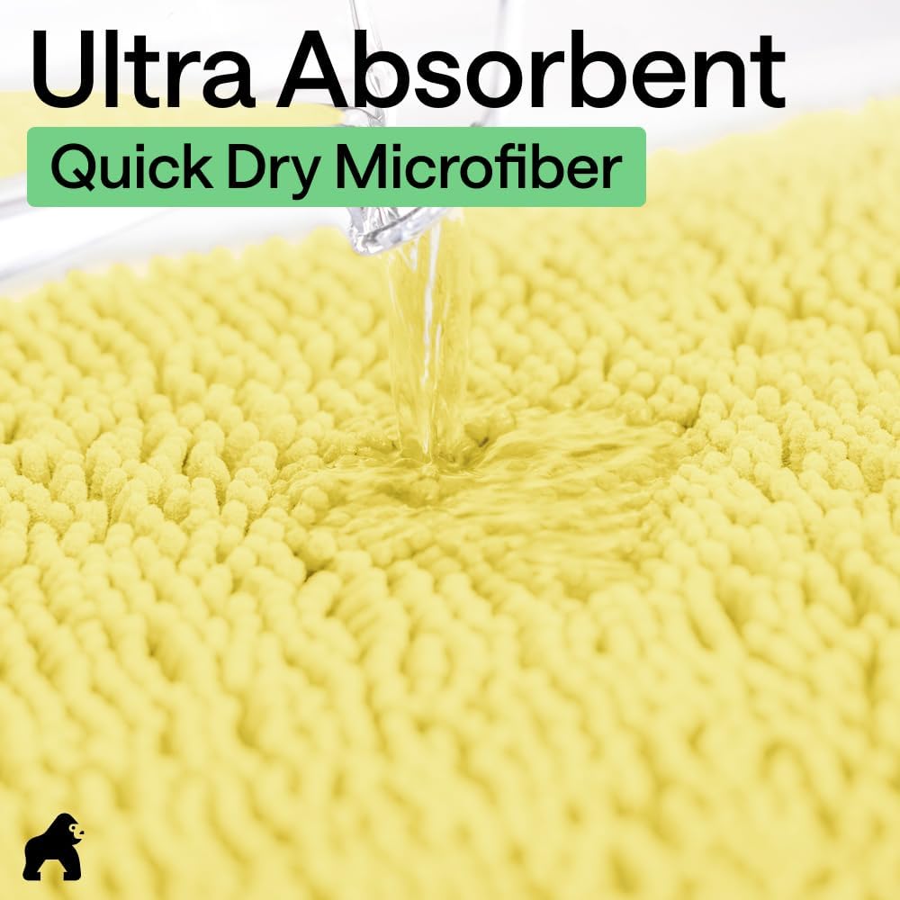 Bath Rug Mat for Bathroom, Absorbent Chenille, 60x24 Yellow