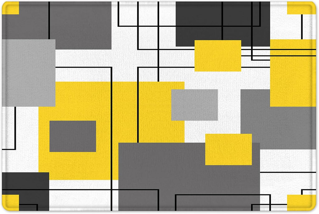 Grey and Yellow Geometric Shower Curtain Sets with Rugs Abstract Minimalist Modern Fabric Shower Curtain with Hooks Black and White Striped Bathroom Curtains Shower Set, 70x70 inches