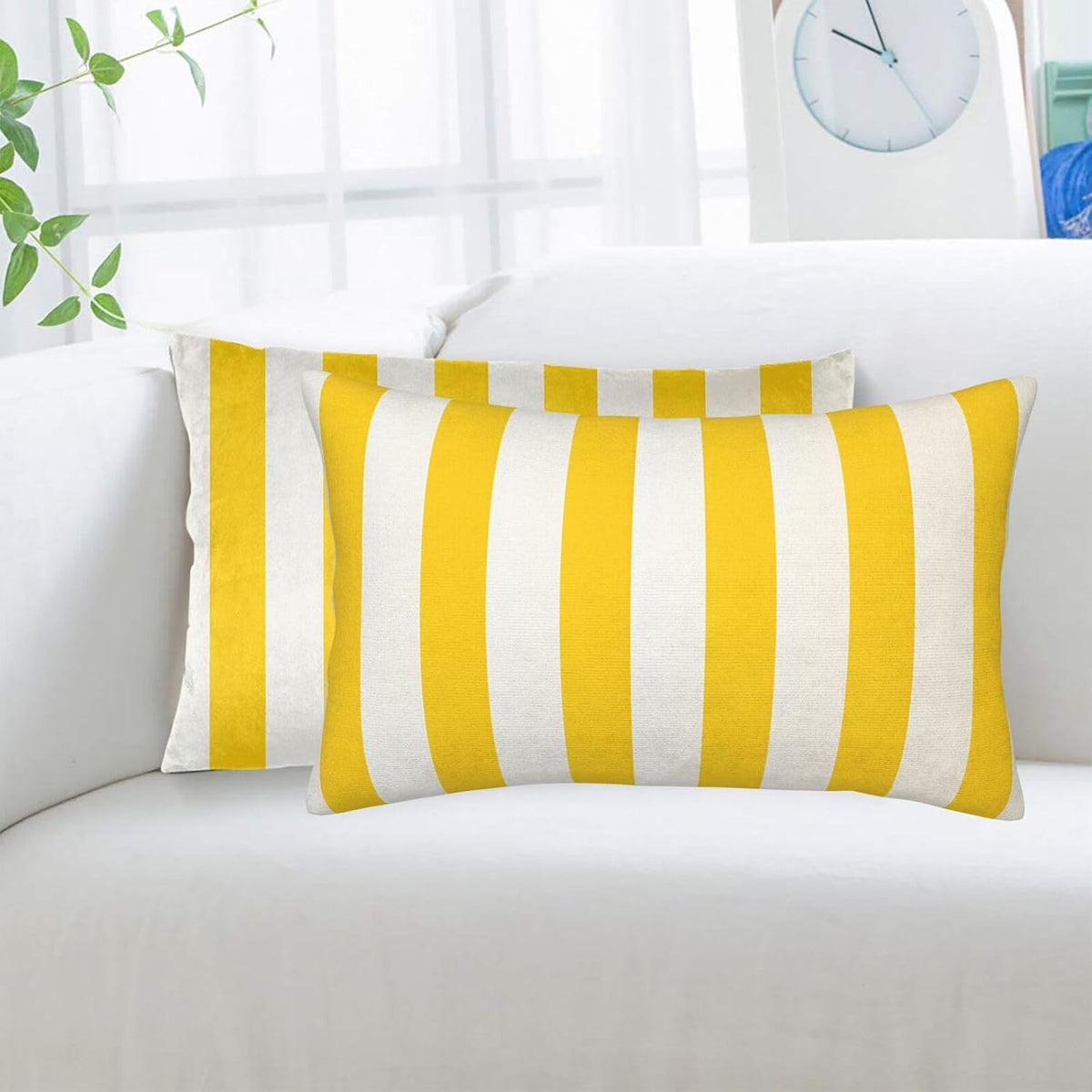Lemon Yellow Stripes Standard Pillowcases Sets of 2, Ultra Soft Microfiber Plush Pillow Cases 14"X20" Comfort Decorative Throw Pillow Cover with Hidden Zipper for Bedroom, Sofa, Couch