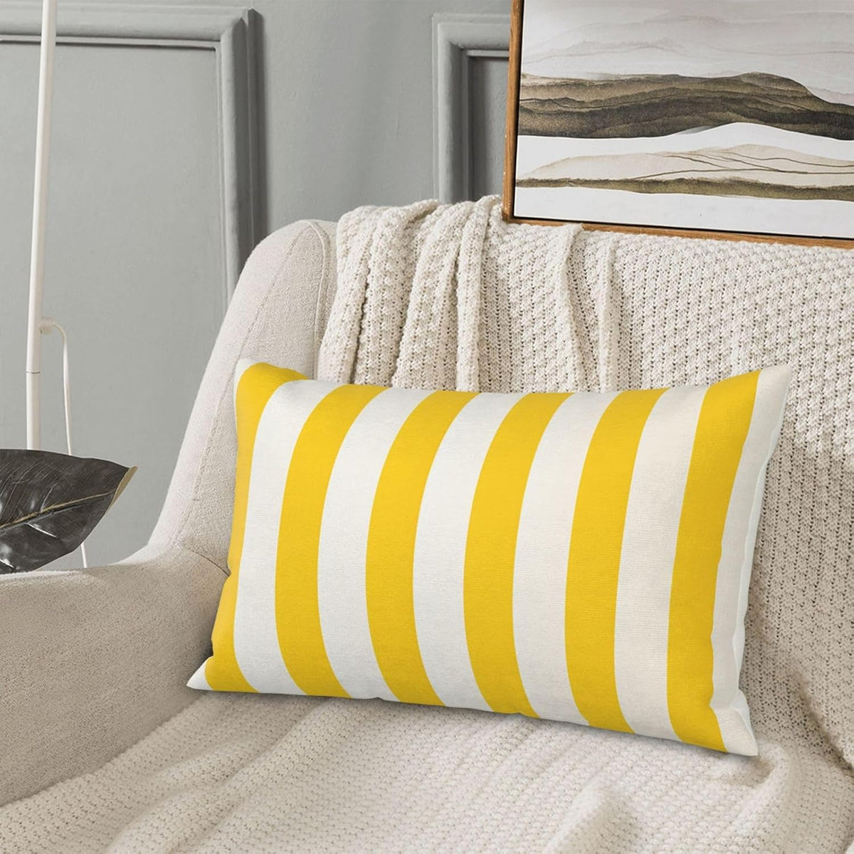 Lemon Yellow Stripes Standard Pillowcases Sets of 2, Ultra Soft Microfiber Plush Pillow Cases 14"X20" Comfort Decorative Throw Pillow Cover with Hidden Zipper for Bedroom, Sofa, Couch