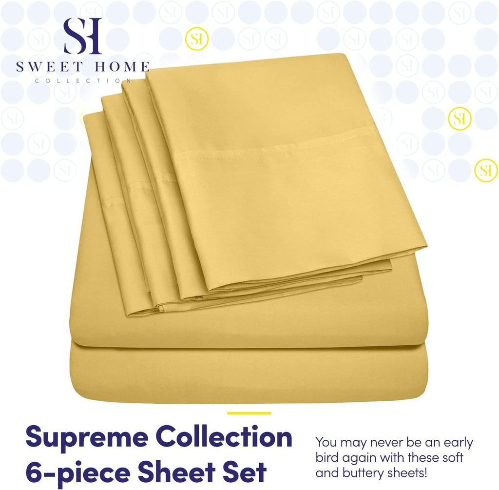 Full Size Bed Sheets - 6 Piece 1500 Supreme Collection Fine Brushed Microfiber Deep Pocket Full Sheet Set Bedding - 2 Extra Pillow Cases, Great Value, Full, Yellow