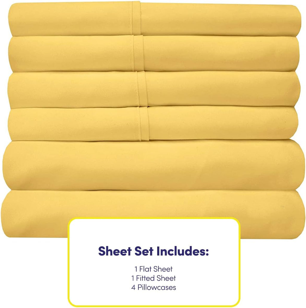 Full Size Bed Sheets - 6 Piece 1500 Supreme Collection Fine Brushed Microfiber Deep Pocket Full Sheet Set Bedding - 2 Extra Pillow Cases, Great Value, Full, Yellow