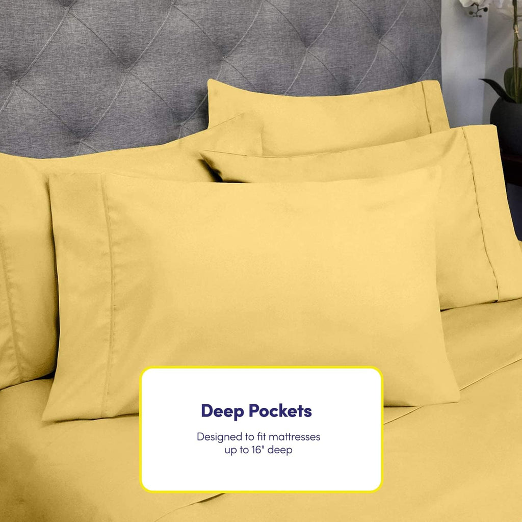 Full Size Bed Sheets - 6 Piece 1500 Supreme Collection Fine Brushed Microfiber Deep Pocket Full Sheet Set Bedding - 2 Extra Pillow Cases, Great Value, Full, Yellow