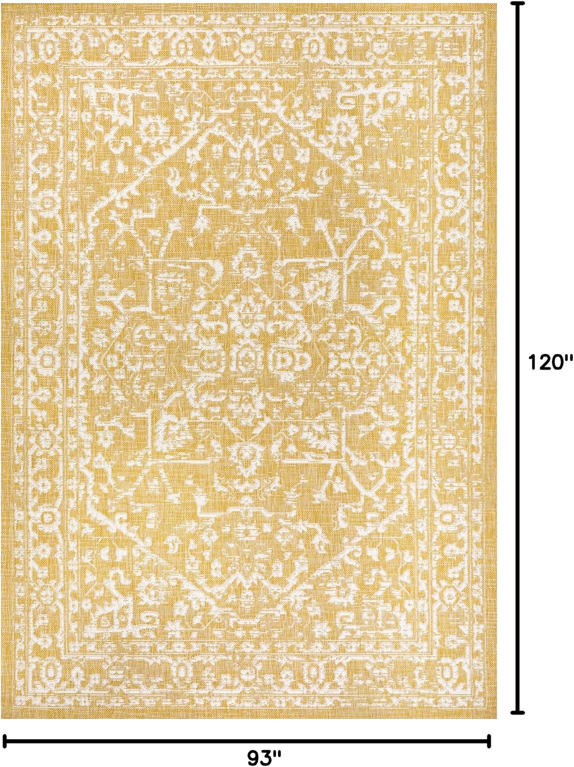 Boho Medallion Indoor Outdoor Area Rug 8X10 Yellow/Cream, Malta Textured Weave for Backyard, Patio, Porch, Easy-Cleaning, High Traffic, Pet-Friendly, Non-Shedding (SMB104G-8)