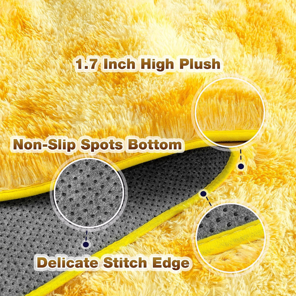 Soft Fluffy Rug for Living Room, 4x6 Tie-Dyed Yellow Shag Area Rug