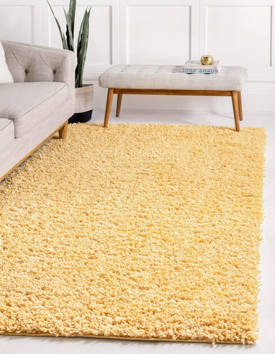 Davos Shag Collection Area Rug - Solid (5' 3" x 8' Rectangle, Sun Yellow)