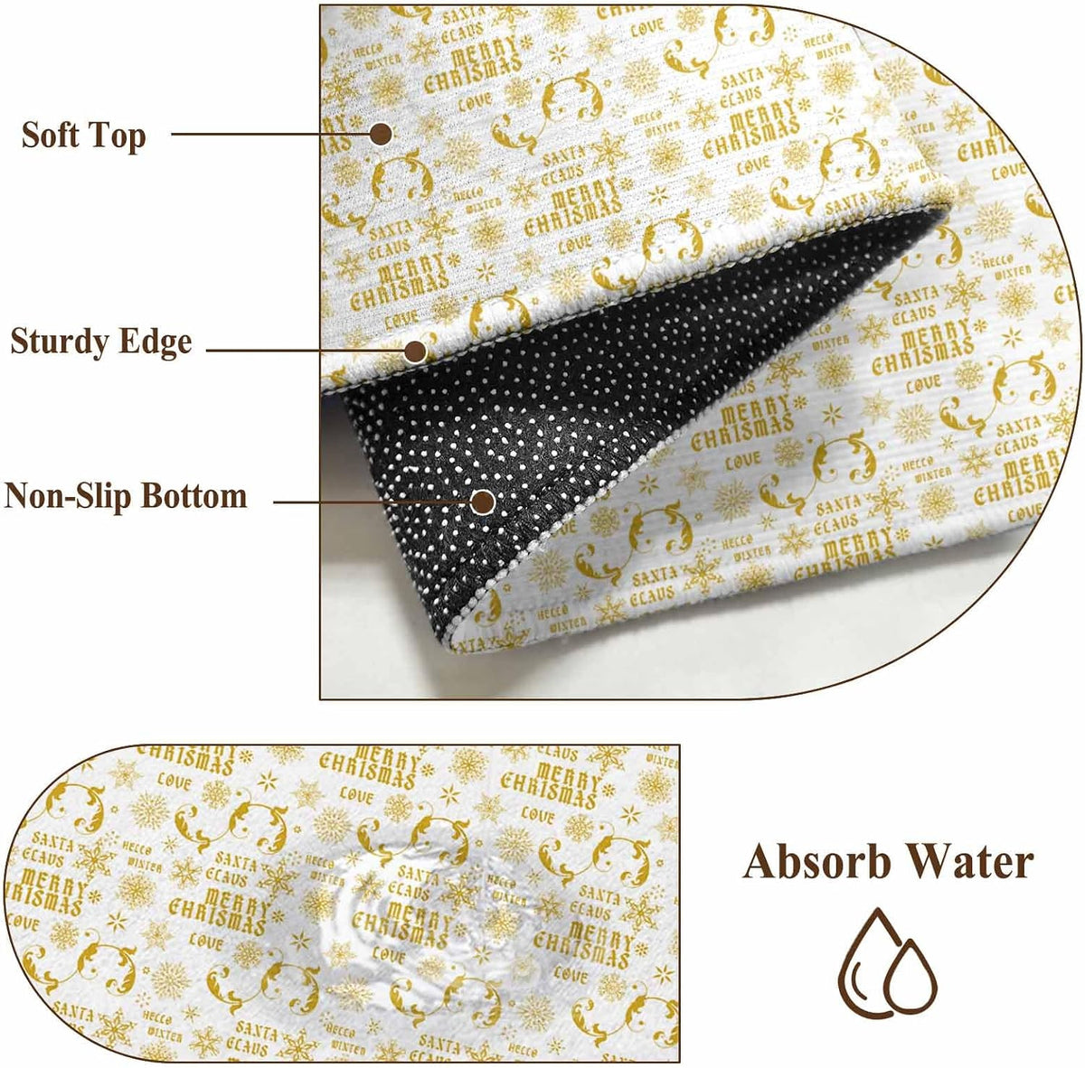 Christmas Winter 2x3 Area Rugs for Living Room, Snowflake Xmas Flower Yellow White Non Slip Floor Mat Washable Low-Profile Indoor Carpet for Bedroom, Dining Room, Bathroom
