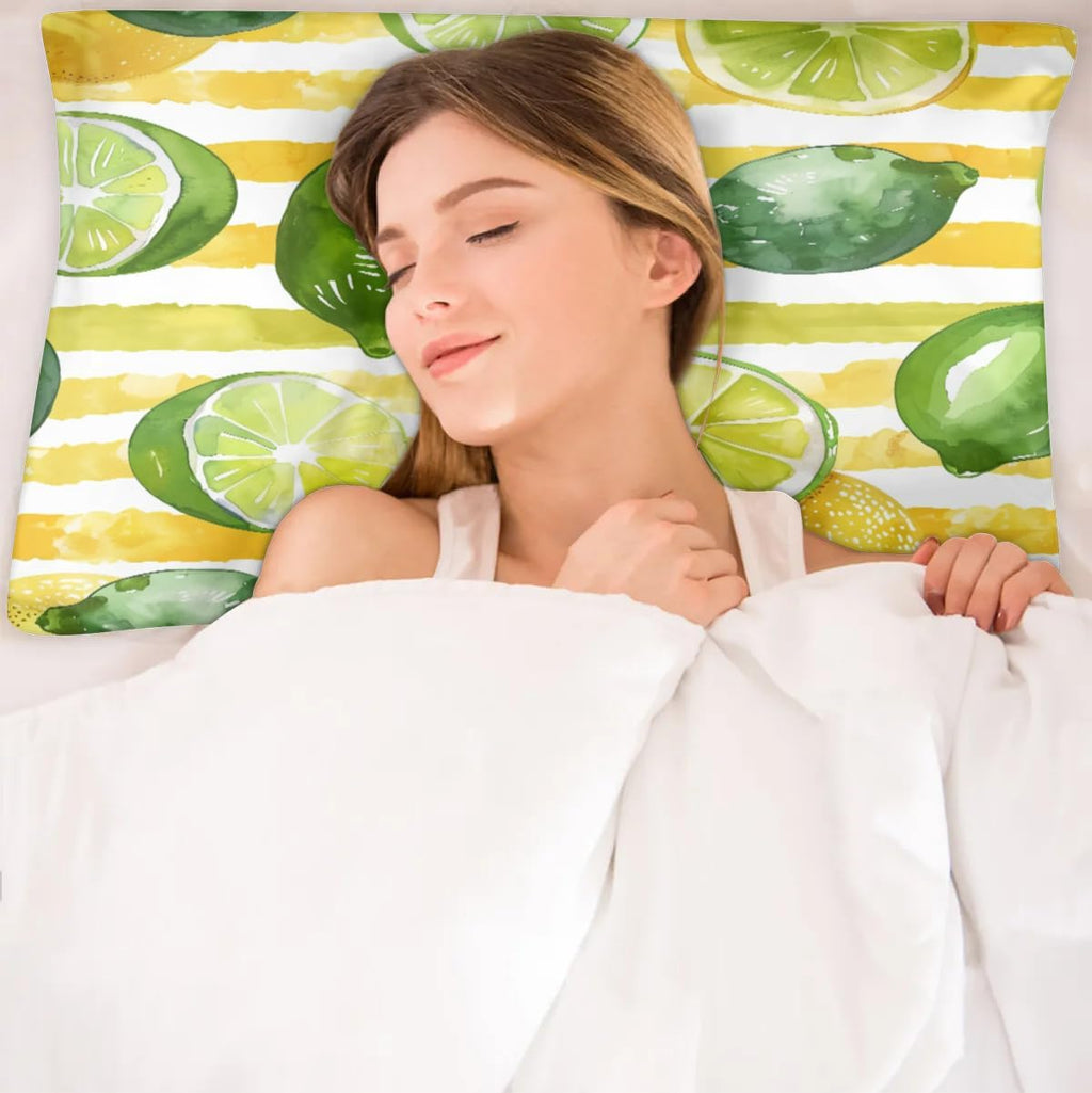Yellow Striped Lemon Satin Pillowcase for Hair and Skin Pillow Cases Standard Size Soft Cooling Satin Pillow Covers with Zipper for Men Women 20x26 Inches