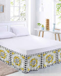 Yellow Lemon Bed Skirt Queen Size 16 Inch Drop, Adjustable Elastic Wrap Around Bed Skirts Easy Fitting Dust Ruffle Bedskirt Bed Frame Cover Farmhouse Black Buffalo Plaid Grey Wooden