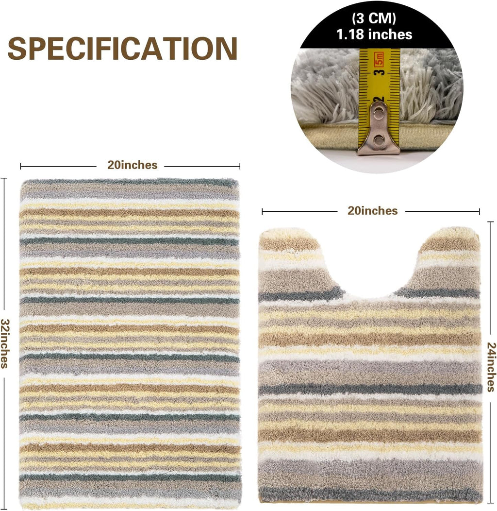 2 Piece Bathroom Rug Set, Non-Slip Microfiber Bath Mat